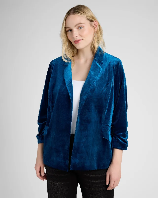 Plus Size Ruched Sleeve Velvet Blazer Women's Lightweight Blazer