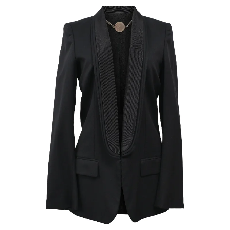 Stella Mccartney Contrast Lapel Detail Single-Breasted Blazer in Black Wool New Women's Blazer