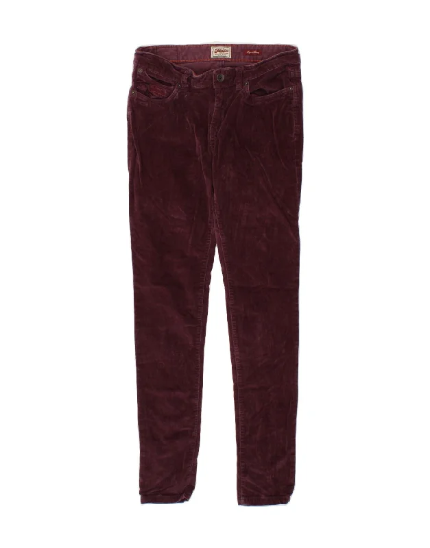 SUPERDRY Womens Super Skinny Corduroy Trousers W30 L32 Maroon Cotton Trousers Flared Retro