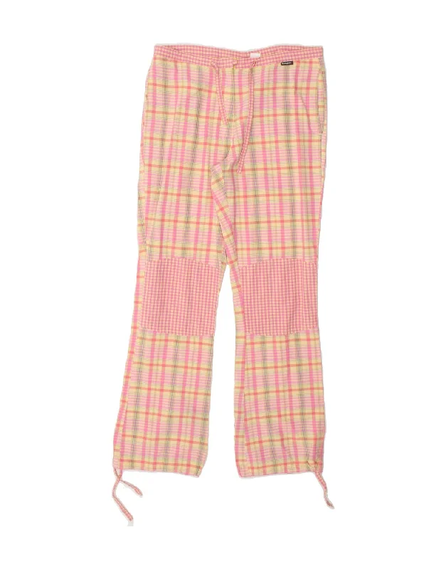 THINK PINK Womens Bootcut Casual Trousers UK 14 Medium W30 L31 Pink Check Trousers versatile all-occasion