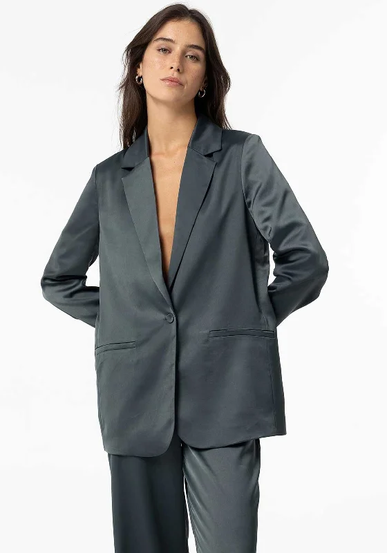 Tiffosi Womens Bezel Satin Blazer, Grey Women's Fashion Blazer