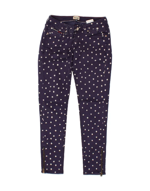 TOMMY HILFIGER Womens Skinny Casual Trousers W26 L27 Navy Blue Spotted Trousers Bootcut Casual