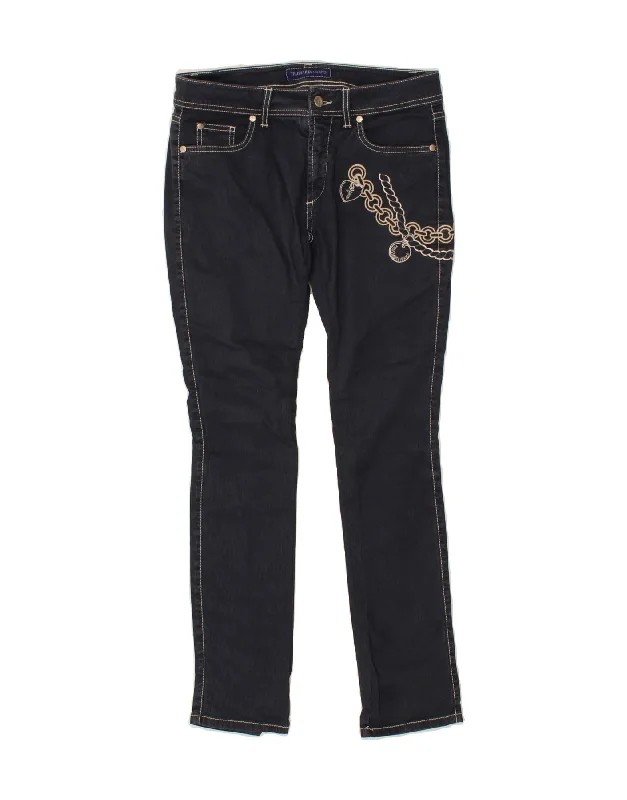 TRUSSARDI Womens Skinny Casual Trousers W28 L28 Navy Blue Cotton Trousers versatile all-occasion