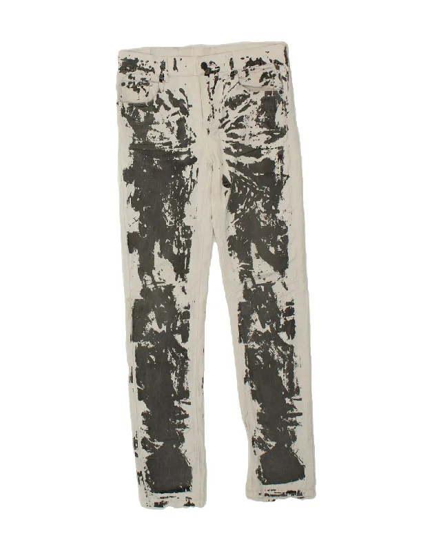 VINTAGE Womens Abstract Pattern Slim Casual Trousers W30 L32 Off White Trousers Fleece Cozy