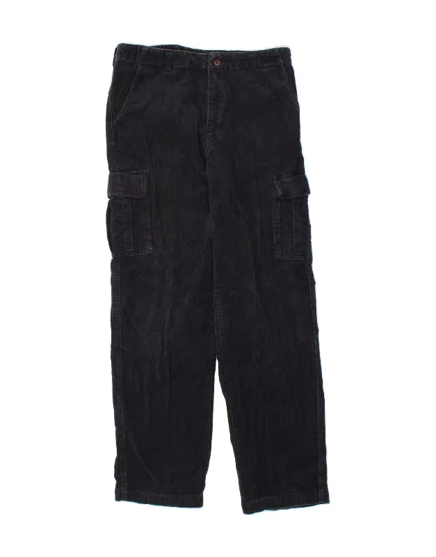 VINTAGE Womens Cargo Corduroy Trousers EU 42 Large W34 L32  Navy Blue Trousers Yoga Stretchy