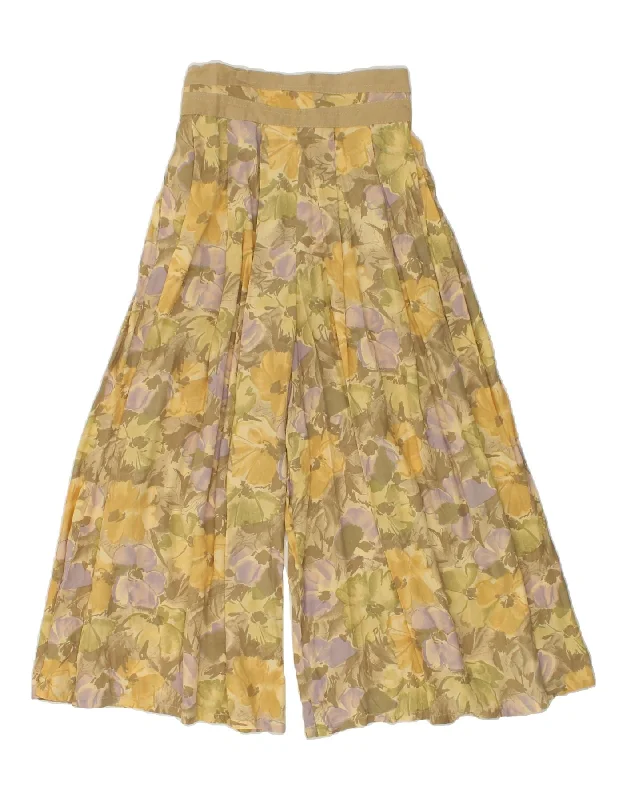 VINTAGE Womens High Waist Cullotes Capri Trousers W26 L21 Yellow Floral Trousers Capri Summer