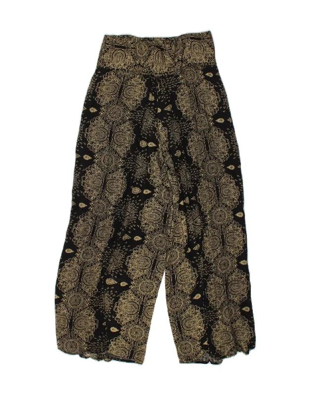 VINTAGE Womens High Waist Wide Leg Trousers W28 L25 Black Paisley Trousers Prom Sequined