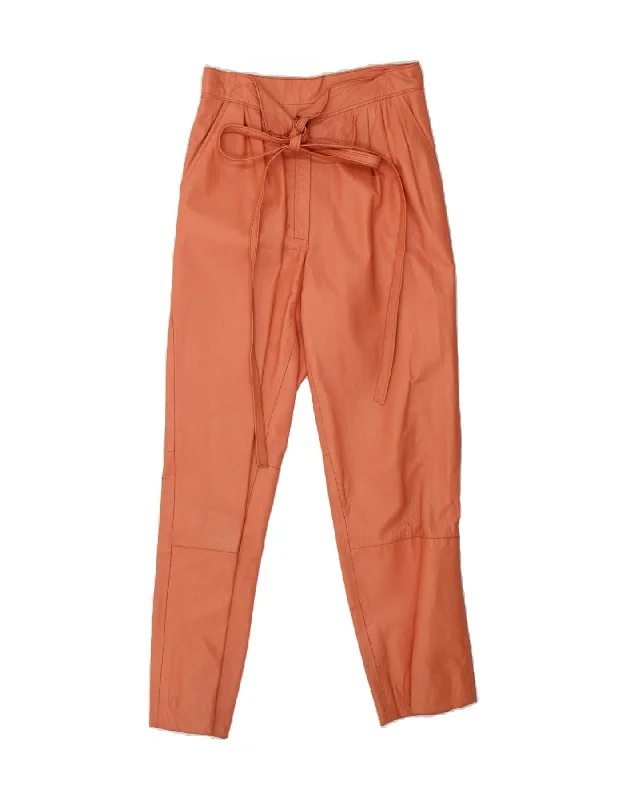 VINTAGE Womens Slim Leather Trousers W26 L28 Orange Leather Trousers Summer Linen